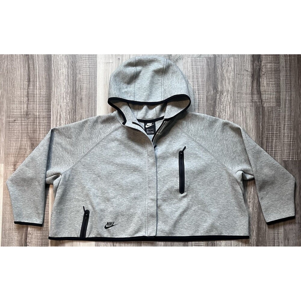 Nike Womens Size Large Tech Fleece Crop Cape Hoodie Full Zip Gray